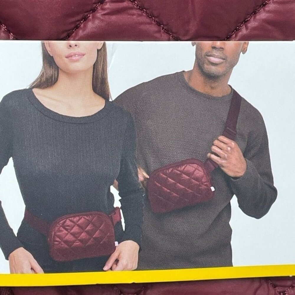 Quilted Belt Bag Unisex One Size Recycled Materials Burgundy Color d0640